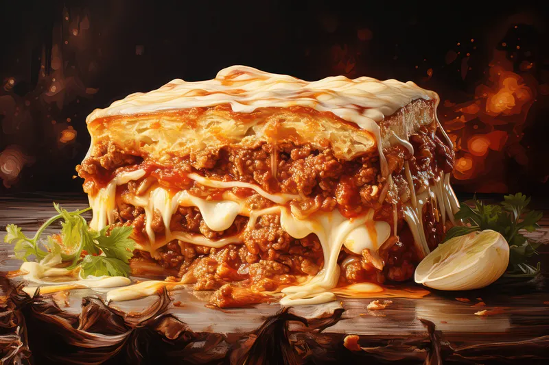 Мясной ужин, свежая говядина, домашние овощи, тарелка с едой, кухня, блюдо, базилик, паста, лазанья, соус, сыр, итальянская еда, запеченные помидоры