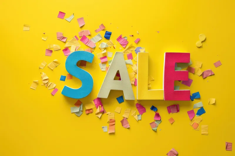 Разноцветный фон с конфетти и надписью sale для тем путешествий, бизнеса, моды, красоты и искусства