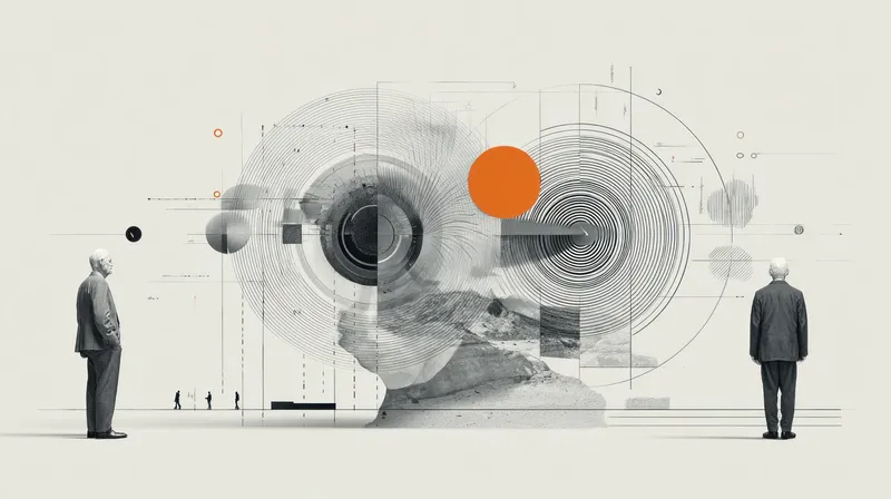 Настроение созерцательное и футуристическое, с резким контрастом, минималистичной палитрой и символическим диалогом между людьми и цифровыми образами, предполагающим исследование и прогресс