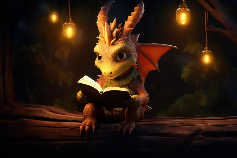 Природа, античное существо, крупный план, иллюстрация на фоне, чтение книги, сказка на открытом воздухе, искусство, животное, магия, персонаж, дикая природа, фея, милый старый дракон, фэнтези, рисунок
