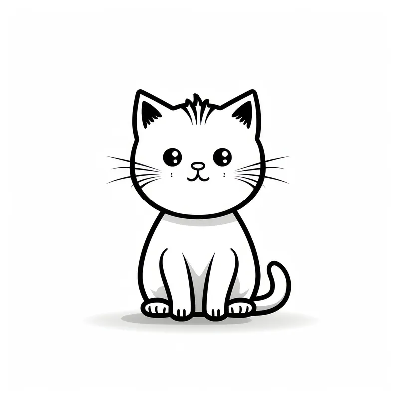 Счастливый котёнок: милая иллюстрация кошки в стиле дудл на белом фоне