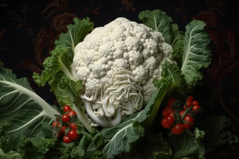 Сырые овощи, листья растений, свежие продукты, органический фон для сельского хозяйства, ингредиенты, свежесть, природа, кочан цветной капусты на белом фоне, диетическое вегетарианское питание…