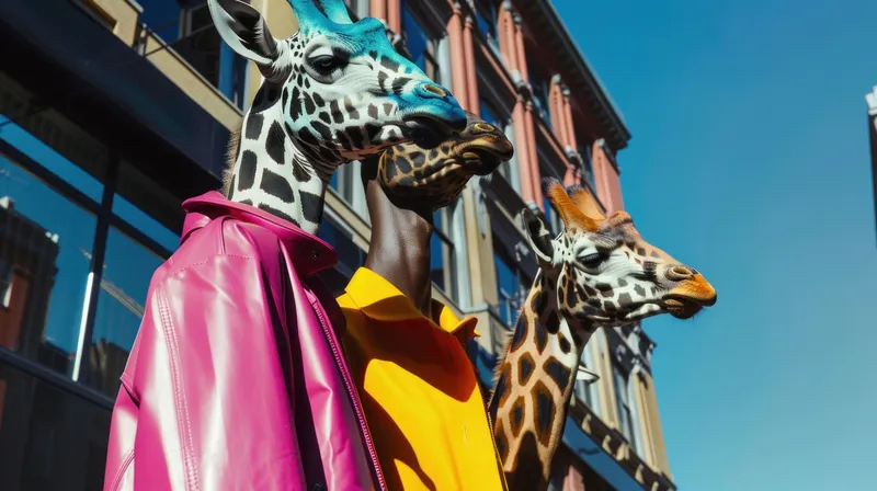 Городские жирафы собрались перед зданием в центре города
