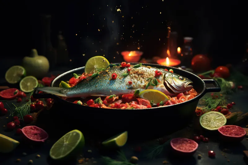Стол, фон, здоровый, красный соус, вкусный морепродукт, обед, ужин, кухня, лимон, рыба, перец, диетическое блюдо, свежеприготовленное, фон, еда