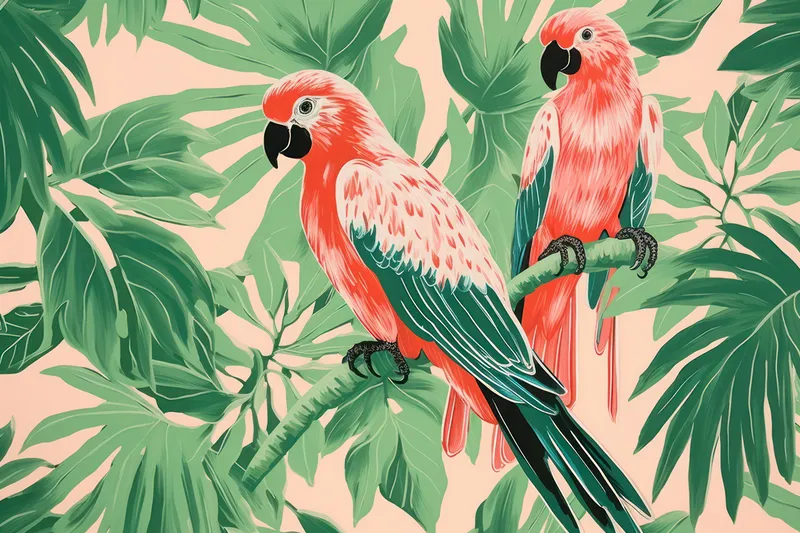 Рай для экзотических птиц: бесшовный тропический природный принт с красивыми попугаями ара и пальмовыми листьями