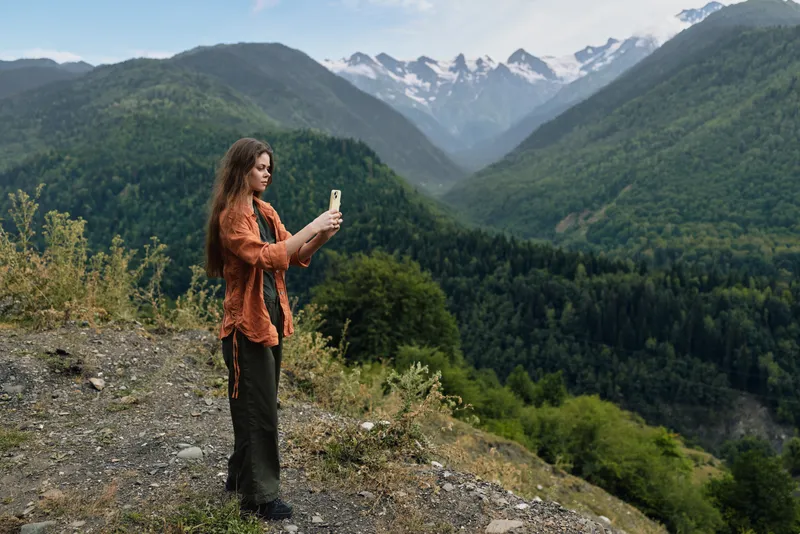 Woman selfie in mountains, authenticity inclusivity
