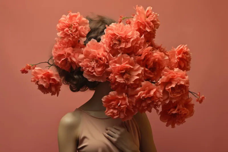 Модель Vogue, женщины, pretty, леди, привлекательная, волосы, портрет, красные цветы, фон, красота, чувственность, элегантность, стиль, лицо, женщины, макияж, человек, европеоидная, молодая, гламур…