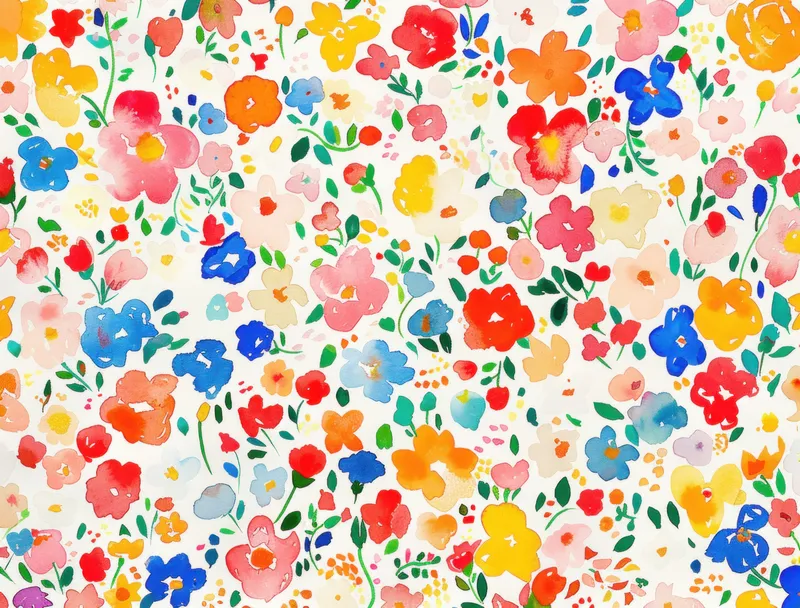 Красочная акварельная живопись ярких цветов на белом фоне с красными, синими и жёлтыми соцветиями для ценителей искусства, красоты и природы