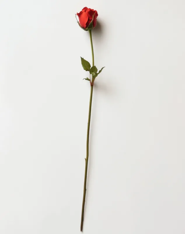Элегантная красная роза, демонстрирующая свою красоту на минималистичном белом фоне