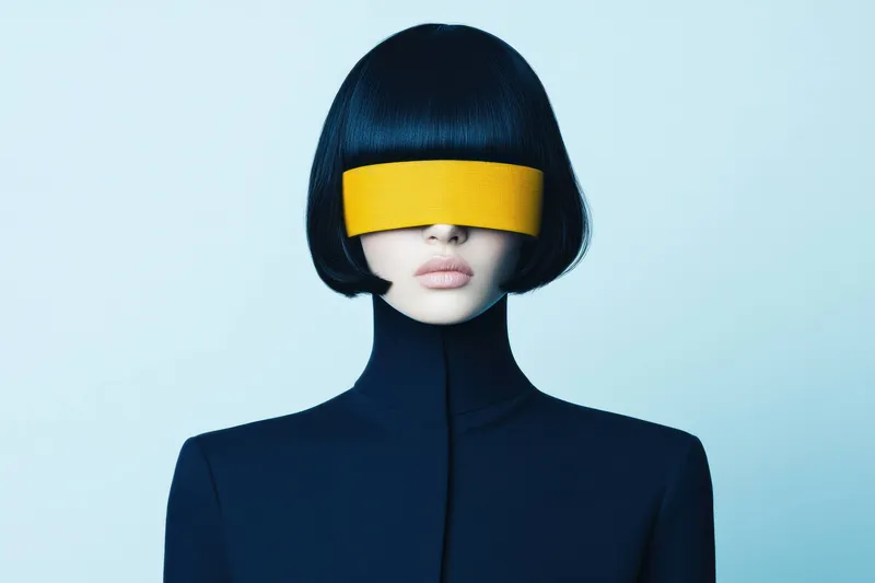 Современный модный портрет модели с короткой стрижкой черное каре