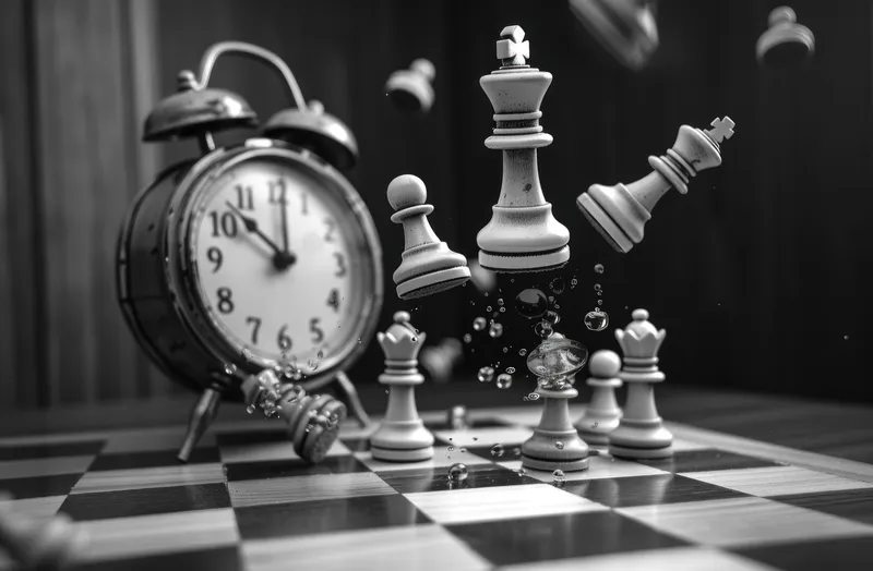 Игра стратегии: шахматные фигуры и будильник на доске