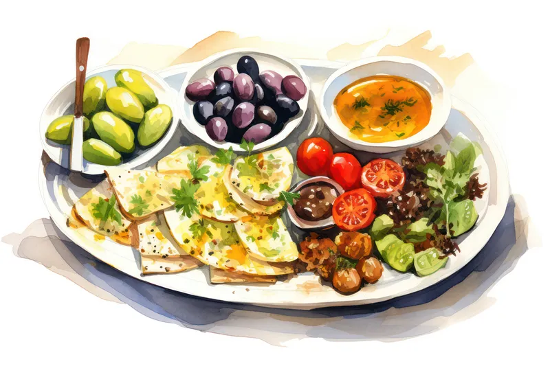 Тарелка с едой, закуска, говядина, здоровое блюдо, мясо, овощи, стол, еда, фон, свежий салат, кухня, вкусный фон, обед, сыр, оливки, завтрак, ужин, хлеб, традиционный помидор