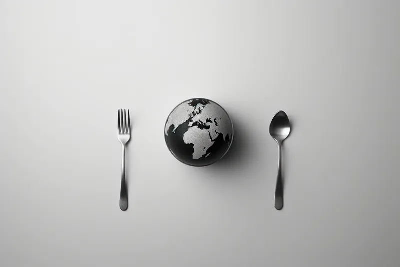 Фон, концепция, земля, глобус, окружающая среда, мир, символ, спасти, синий, тарелка, вилка, экологический, планета, еда, нож, зеленый, глобальный, еда, природа, фон