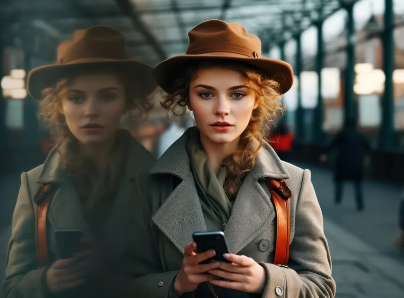 Умная и стильная: молодая женщина использует смартфон для общения и переписки на улице в городе