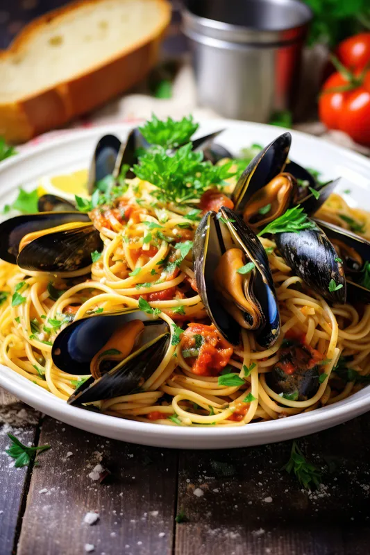 Фон, морепродукты, блюдо, еда, спагетти, ресторан, крупный план, ужин, вкусная еда, вкусно, приготовлено, здоровый, тарелка, паста, обед, кухня, соус, томат, гурман