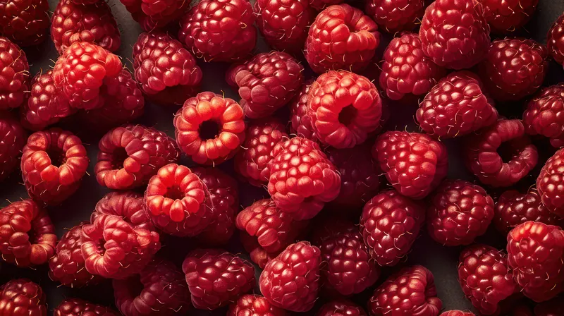 Сочная и вкусная: крупный план спелых красных ягод малины на свежем, органическом фоне