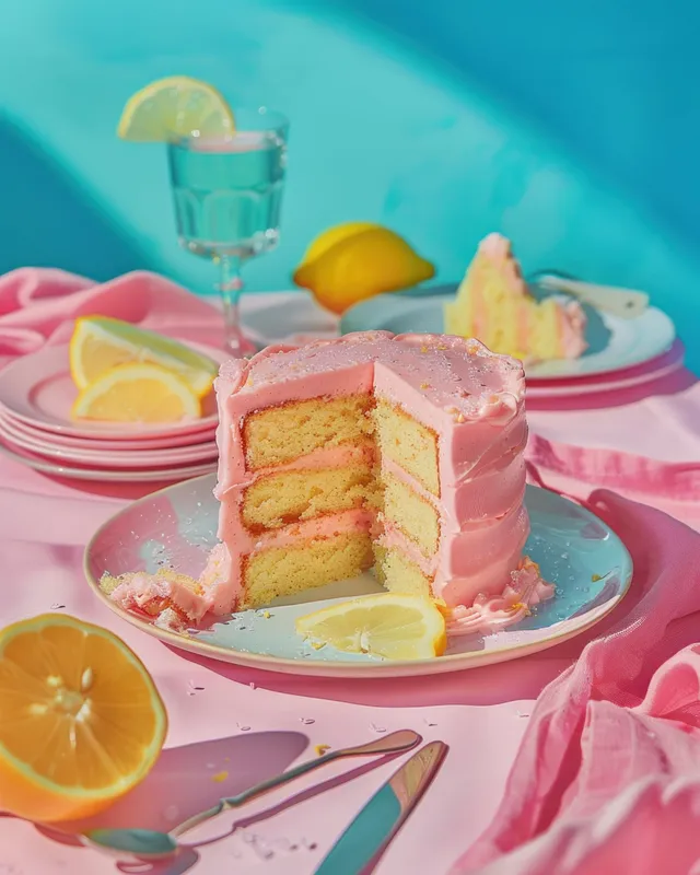 Кусочек вкусного лимонного пирога со свежим лимонадом и дольками на тарелке для освежающего летнего угощения