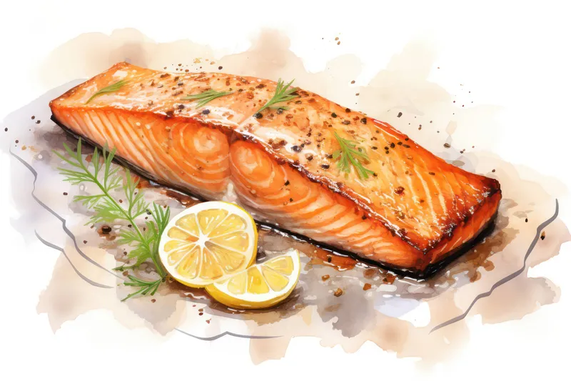 Фон для кулинарии: изысканное блюдо из филе, свежие морепродукты, диетический ужин