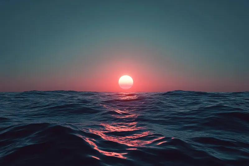 Красивый закат над спокойными водами океана с потрясающими розовыми и оранжевыми цветами