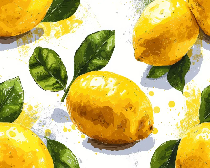 Акварельный бесшовный узор с лимонами и листьями на белом фоне