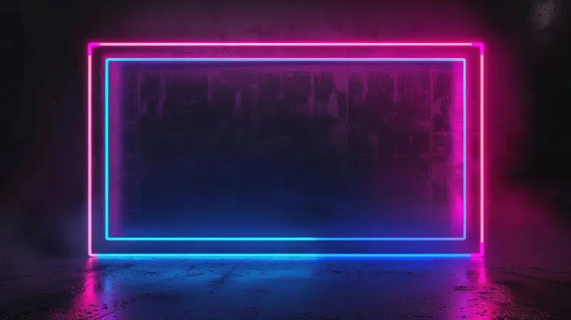 Яркая розовая и синяя неоновая рамка освещает темную текстурированную поверхность, создавая современное и динамичное настроение