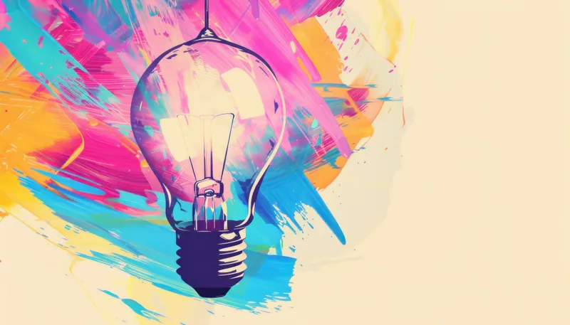 Креативная лампочка с брызгами краски на красочном фоне для вдохновения в искусстве и дизайне