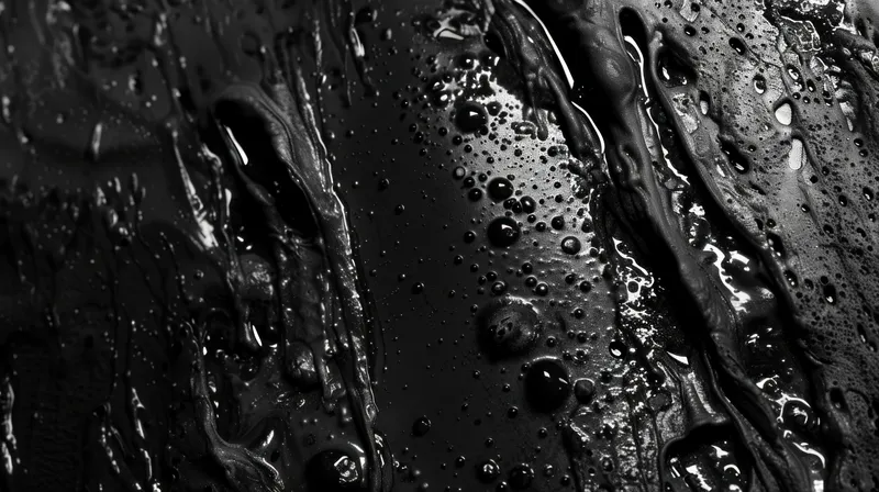 Абстрактный монохромный фон с каплями воды на черной поверхности, черно-белое изображение