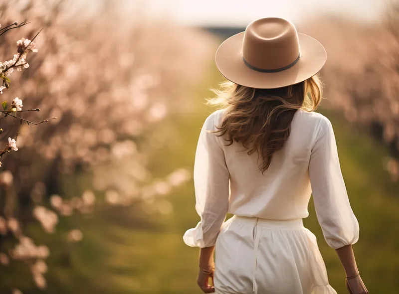 Летняя безмятежность: молодая модель с пышными волосами наслаждается беззаботной красотой луга в зеленой сельской местности
