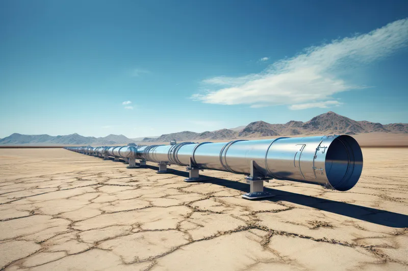 Индустриальный пейзаж с трубопроводами и нефтяным оборудованием в пустыне