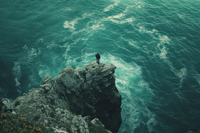 Одиночество у моря: приключение молодого человека на пустынном скалистом побережье