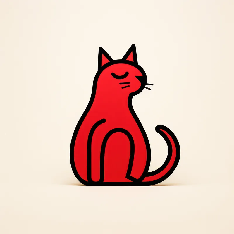 Счастливый котик: милая иллюстрация мультяшного кота с игривым силуэтом и завитым хвостом на простом черно-белом фоне