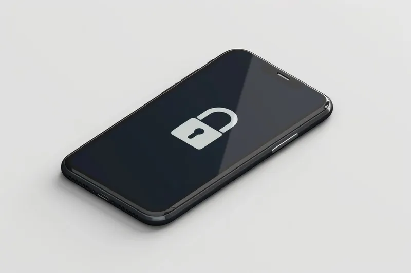 Элегантный смартфон с изображением запертого значка замка на экране на минималистичном сером фоне