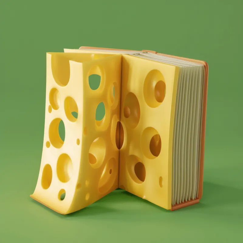 Креативный дизайн книги, имитирующий швейцарский сыр с дырками, на ярком зеленом фоне