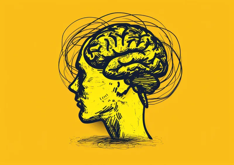 Концепция мозгового штурма для медицинских исследований и инноваций в области нейронауки на желтом фоне