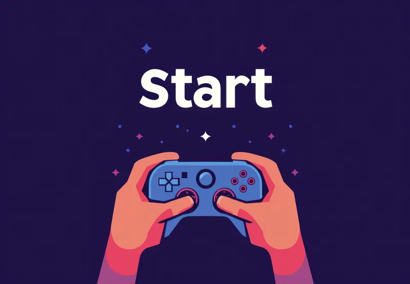 Увлекательная иллюстрация с руками, сжимающими игровой контроллер, и словом Start, выделенным крупно, идеально подходит для игрового маркетинга, мероприятий и цифрового контента