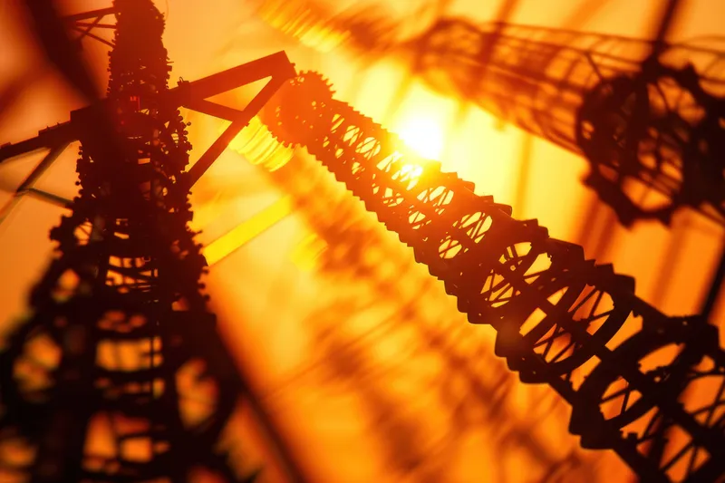 Культовые радиовышки, silhouetted against a stunning sunset, олицетворяющие телекоммуникации и технологии