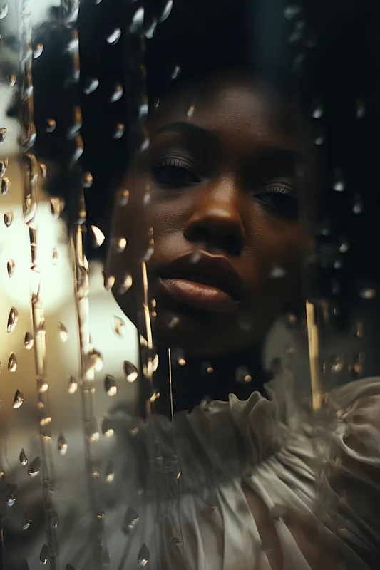 Одиночество в отражающем дожде: задумчивые мечты подавленной женщины ночью