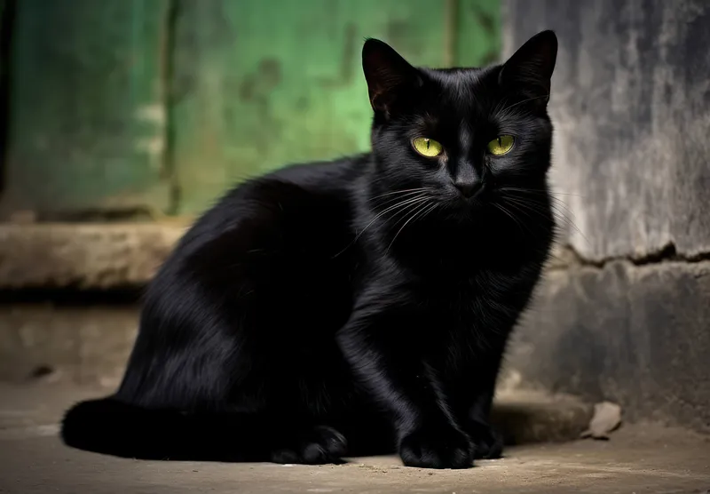 Кошка, лежащая, смотрит в камеру