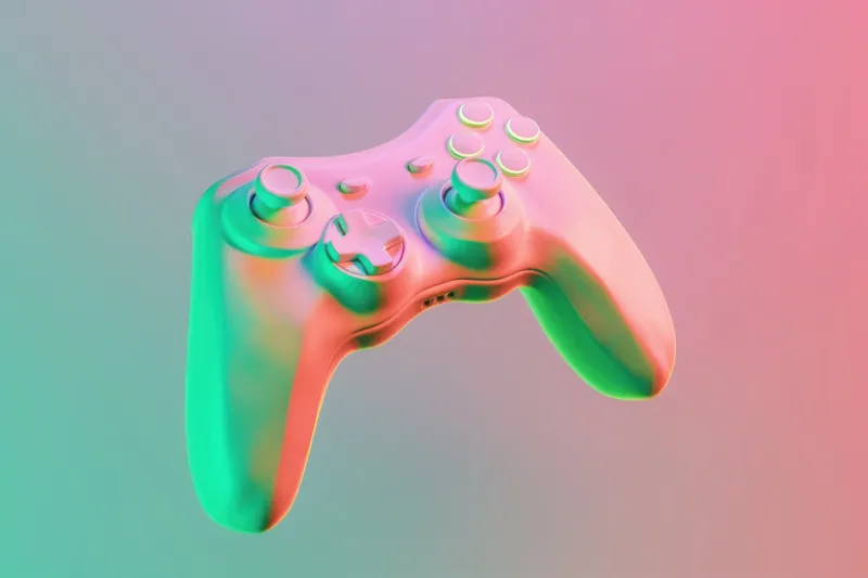 Игровой контроллер на красочном фоне для концепции технологий и развлечений