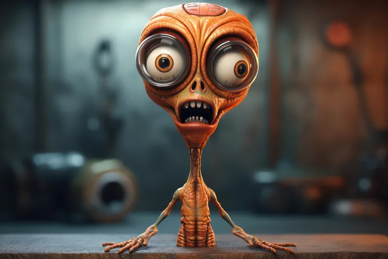 Монстр на Хэллоуин: злой мультяшный персонаж в жутком пространстве — 3D-иллюстрация