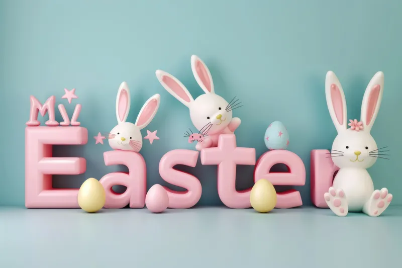 Яркая и праздничная 3D-иллюстрация слов my Easter на синем фоне