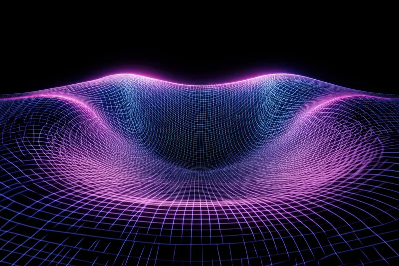 Потрясающая 3D-абстрактная волна с яркой цветовой палитрой оттенков розового и синего на черном фоне
