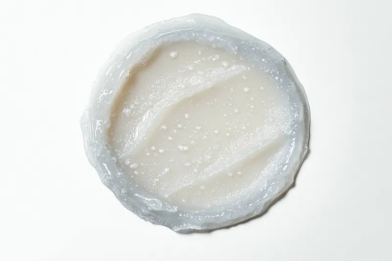 Яркий кремовый косметический продукт, представленный на чистом белом фоне, демонстрирующий его гладкую текстуру