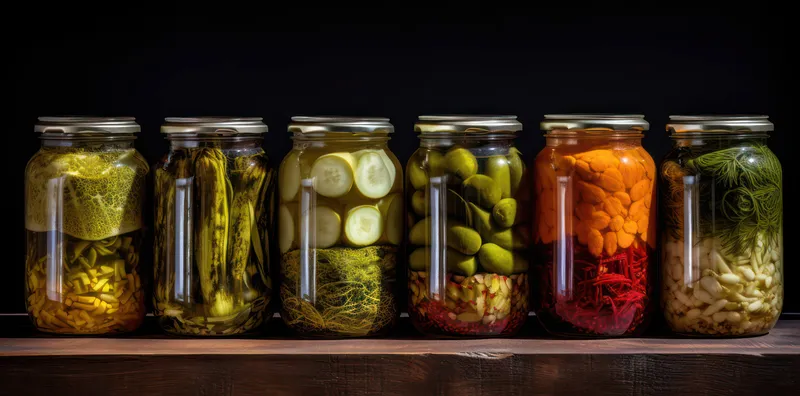 Консервирование, органическая кухня, домашний, помидор, овощ, гриб, огурец, чеснок, консервированный, соленья, оливки, консервы, ингредиент, фон, стекло, вкусный, банка, продукт, полка, еда