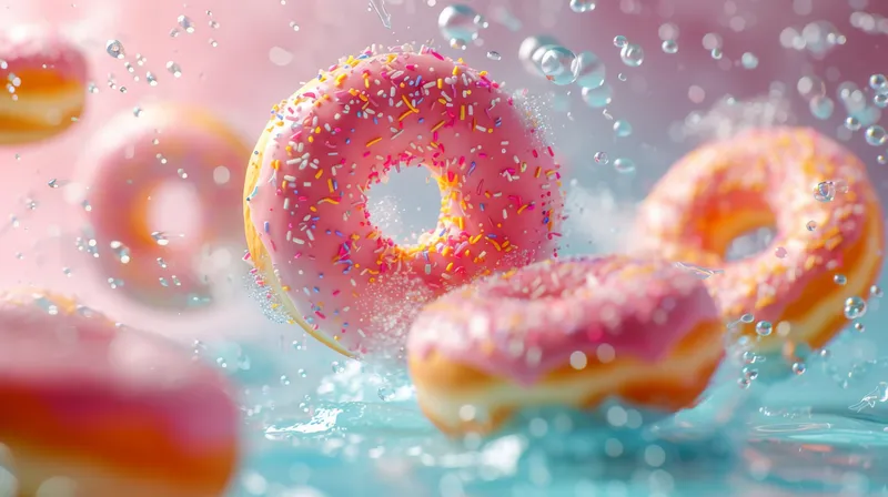 Вкусные парящие пончики с посыпкой в воде