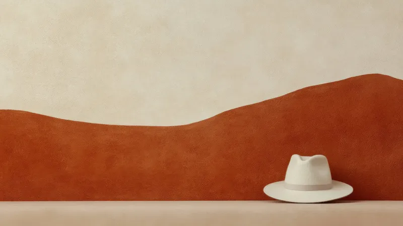 Стильная белая шляпа, размещённая на мягком терракотовом фоне, вызывает чувство спокойствия и элегантности, что делает её идеальной для летней моды или концепций образа жизни