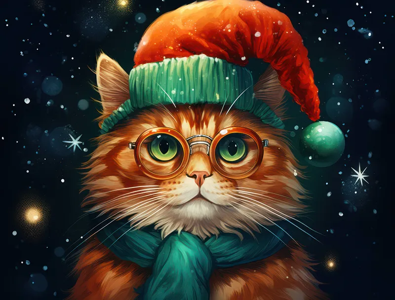 Котенок, фон, мех, Санта, рождественский, домашний, кошачий, белый котенок, кошка, животные, Xmas, красный, милая шляпа, праздничный фон, домашние животные, красивые