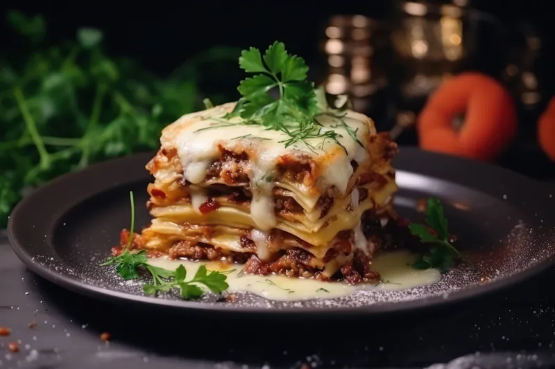 Паста, мясо, еда, тарелка, Италия, кухня, свежий базилик, запеченный, ужин, лазанья, еда, порция, соус, обед, помидор, приготовленный, лазанья, сыр, фон, итальянский