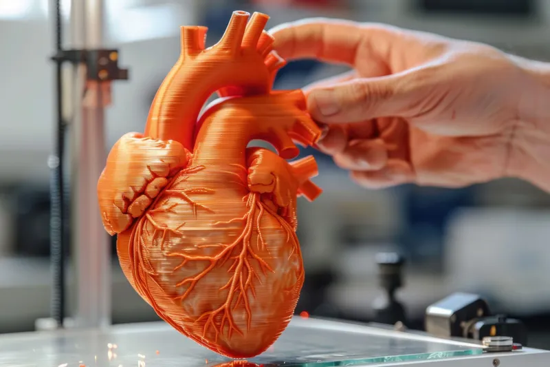 3D-печатная модель человеческого сердца, которую держат в руке