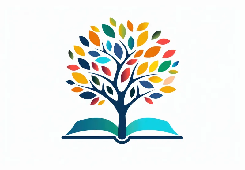 Открытая книга с разноцветными листьями и деревом посередине, символизирующая рост, знания и связь с природой